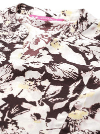Varanga Floral Printed Mandarin Collar Crepe Kurta