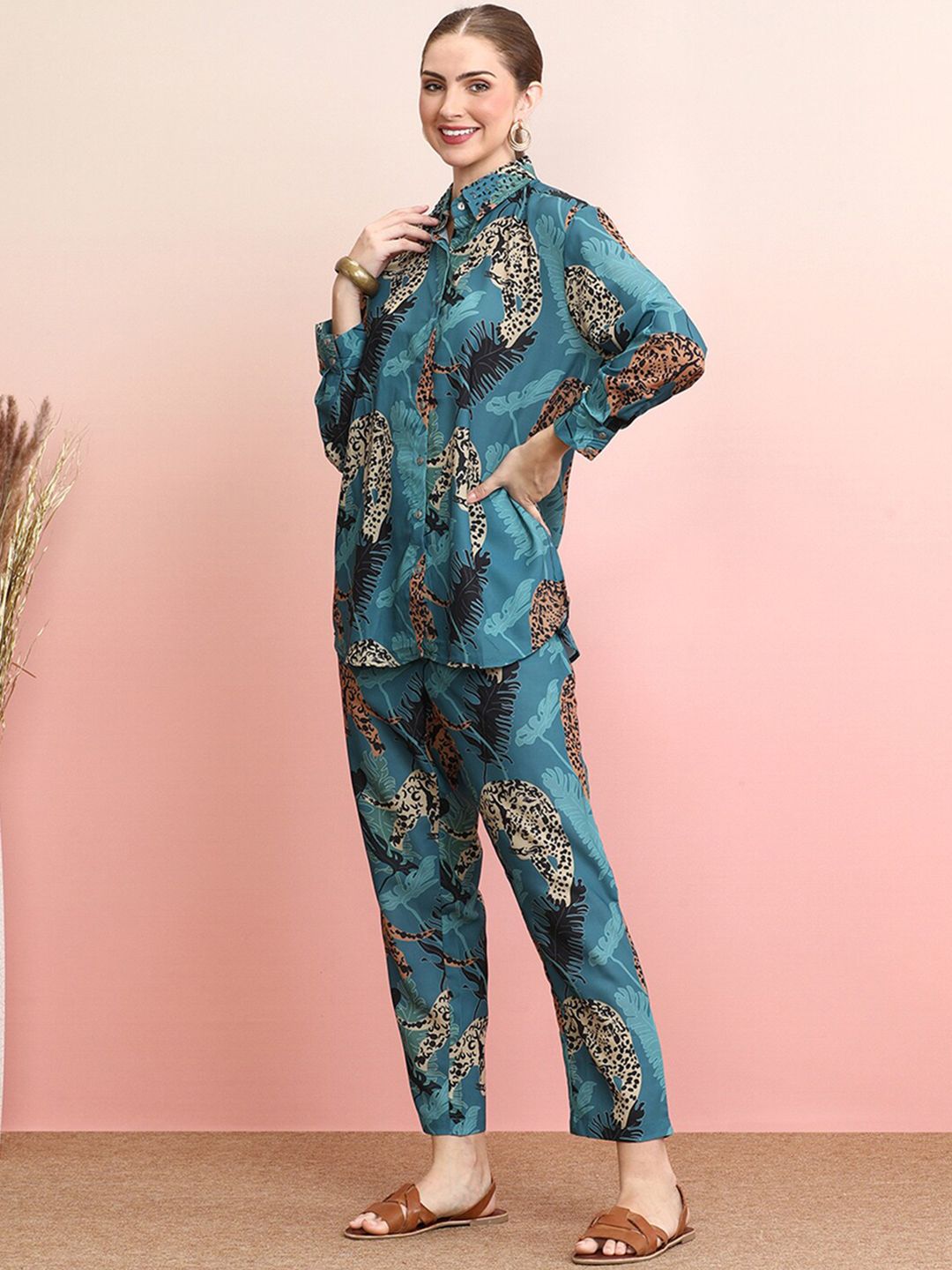 Indo Era Printed Collar Shirt With Trousers Co-Ords