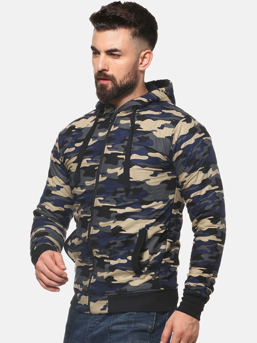 Campus Sutra Men Multicoloured Camouflage Printed Padded Jacket