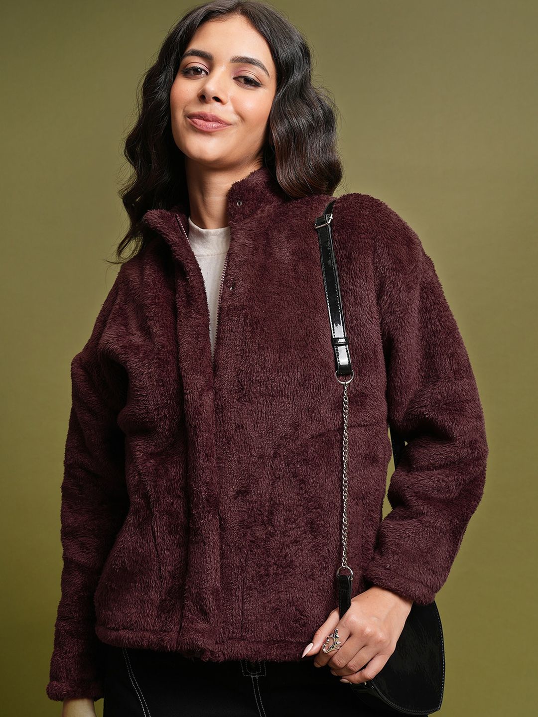 Tokyo Talkies Brown Self Design Open Front Jacket