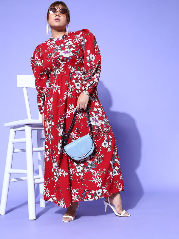 Berrylush Curve Women Red Floral Vacay Attire