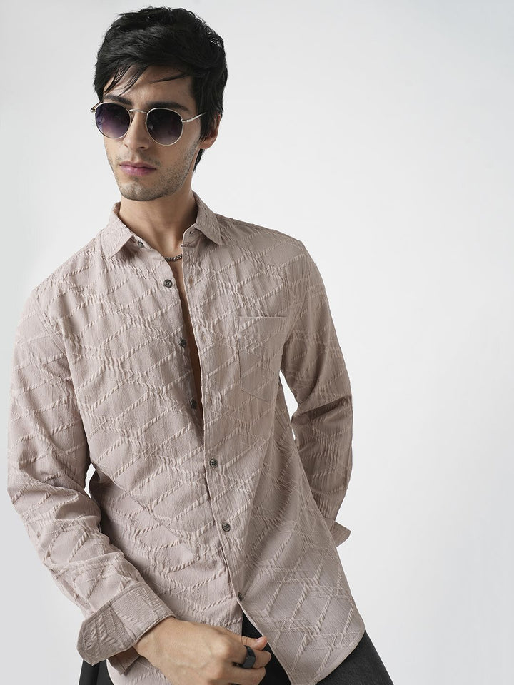 VASTRADO Men Classic Slim Fit Spread Collar Textured Casual Shirt