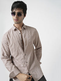 VASTRADO Men Classic Slim Fit Spread Collar Textured Casual Shirt