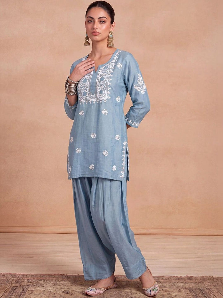 House of Chikankari Women Ethnic Motifs Embroidered Regular Thread Work Kurta with Patiala