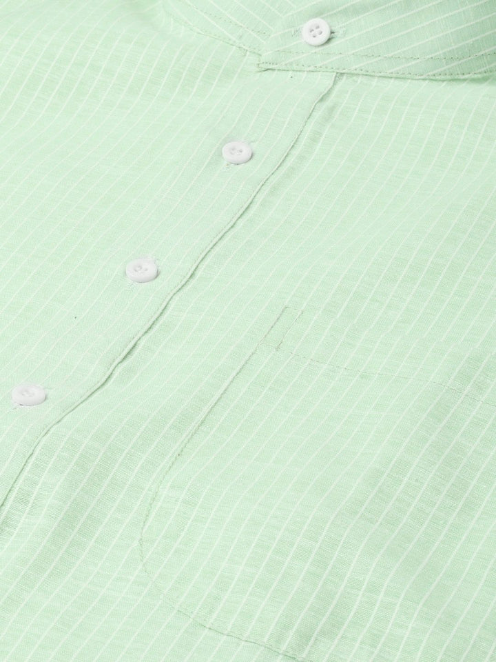 SOJANYA Men Sea Green & White Striped Straight Kurta