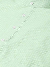 SOJANYA Men Sea Green & White Striped Straight Kurta