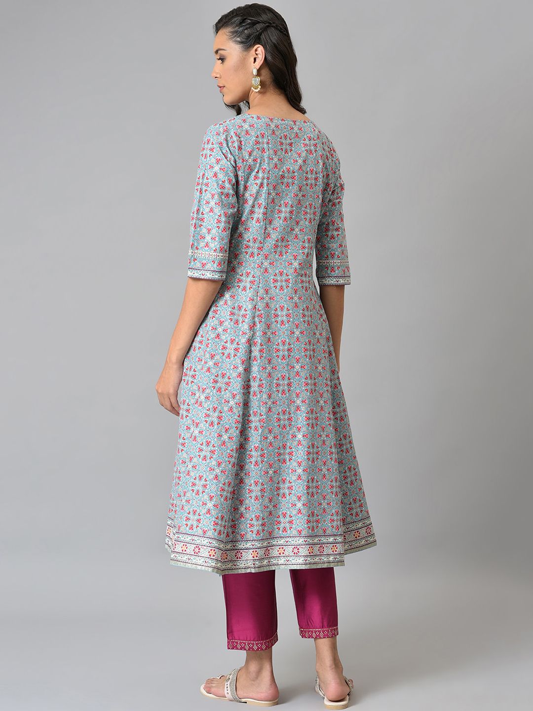 W Women Blue & Pink Ethnic Motifs Printed Anarkali Kurta