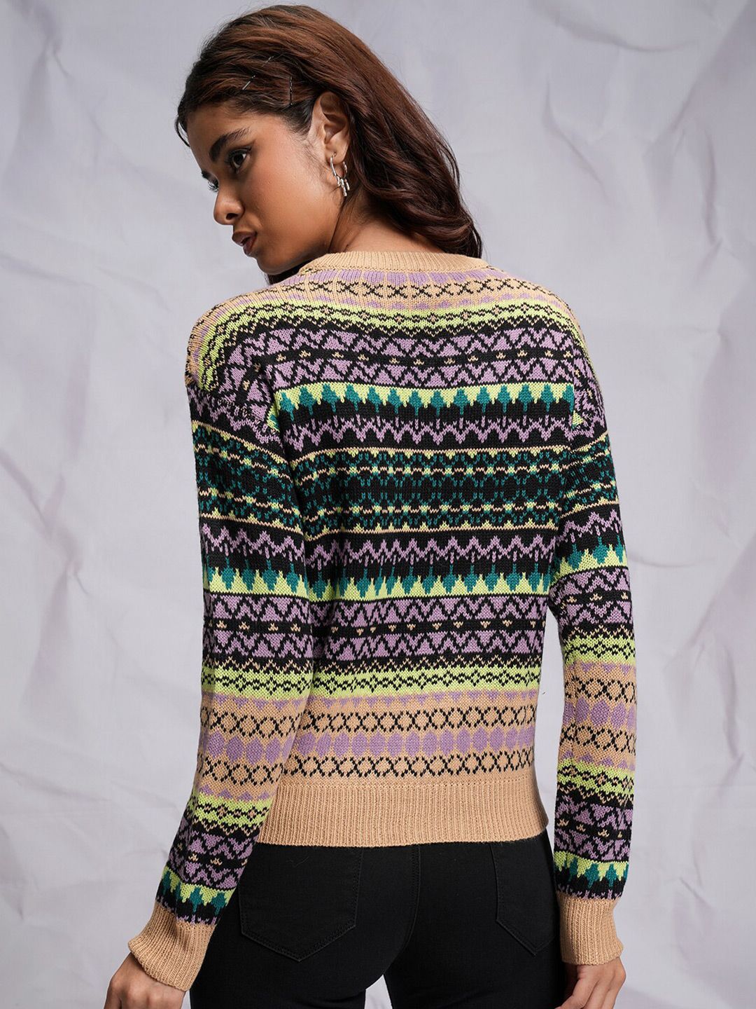 Tokyo Talkies Black Relaxed Fit Cable Knit Acrylic Pullover