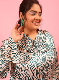 CURVY STREET Animal Printed Tie-Up Neck Top