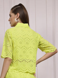 Athena Geometric Printed Shiffli Cotton Shirt Style Top