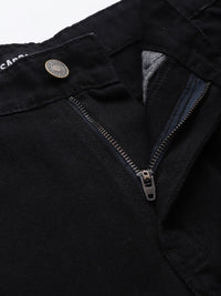 SASSAFRAS Black Comfort Straight Fit High-Rise Cotton Slash Knee Jeans