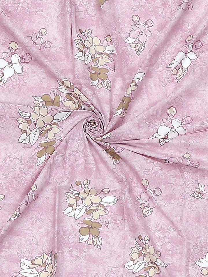 Monte Carlo Pink & White Floral Printed Cotton 104 TC Single Bedsheet Set-2.24 m x 1.52 m