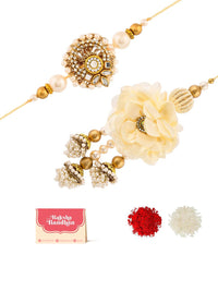 Voylla Unisex Set of 2 Pearls & Kundan Embellished Bhaiya-Bhabhi Rakhis