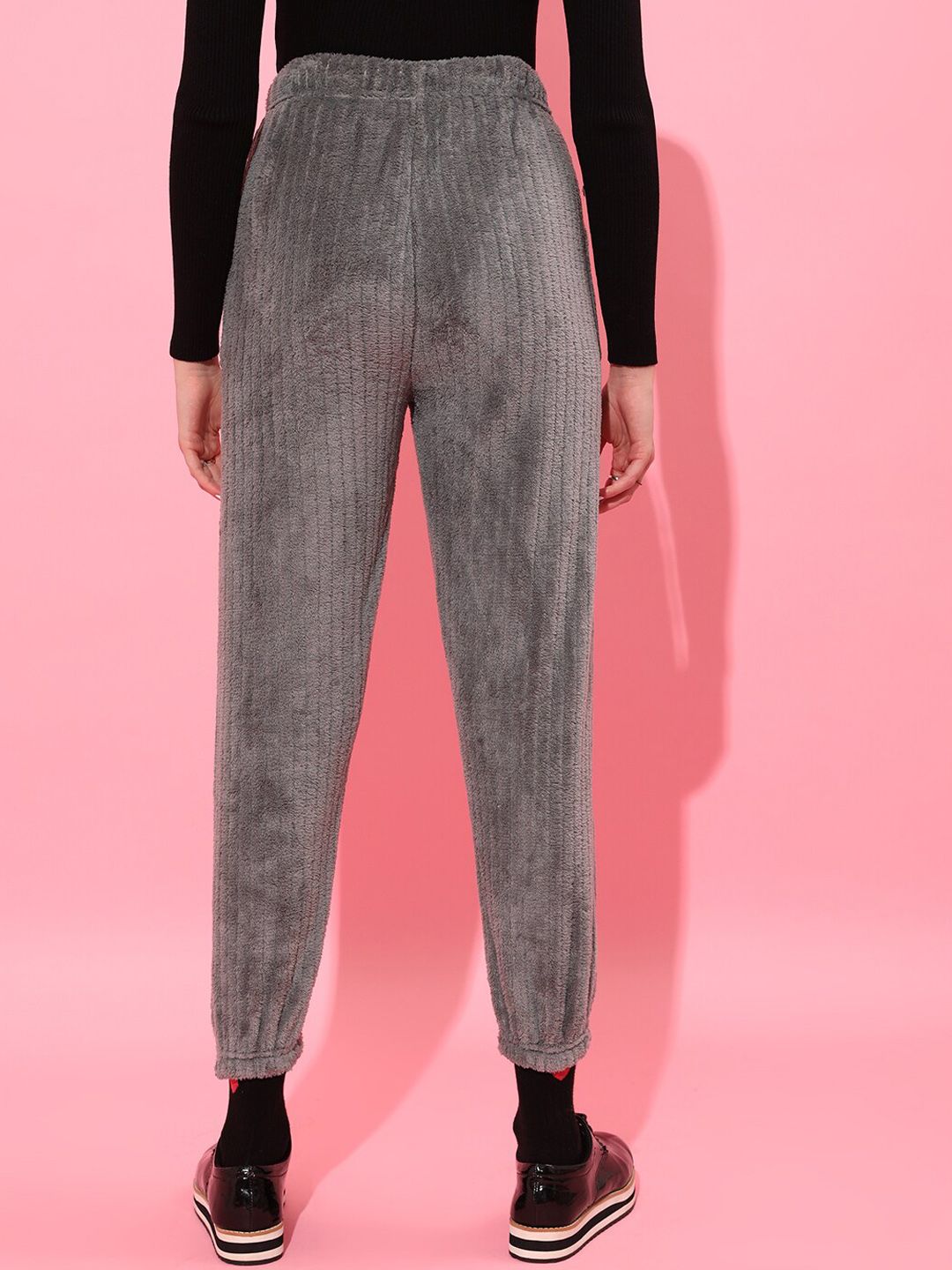STREET 9 Women Grey Textured Loose Fit Joggers Trousers