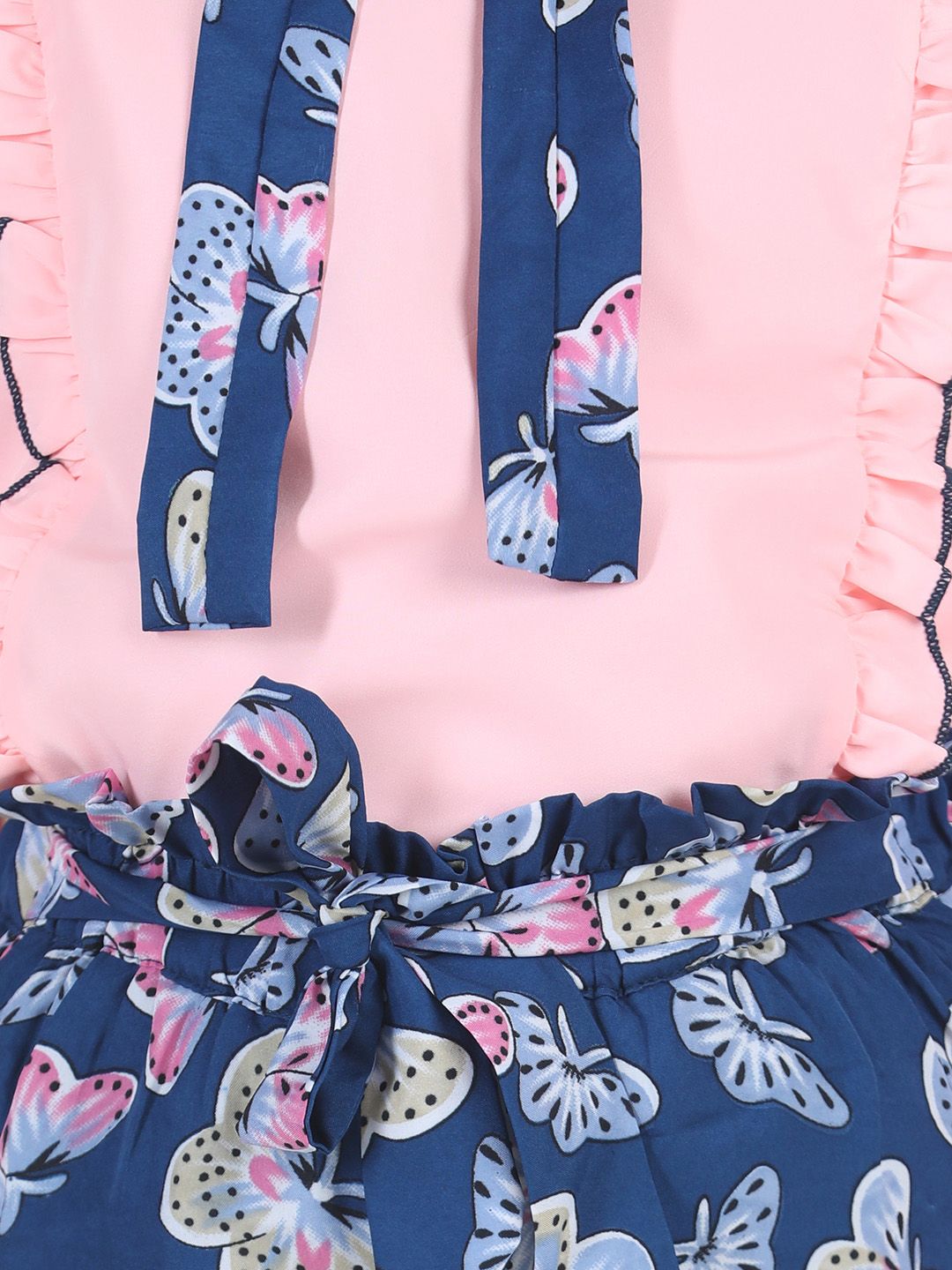 Cutiekins Girls Peach-Coloured & Blue Printed Top with Palazzos