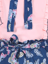 Cutiekins Girls Peach-Coloured & Blue Printed Top with Palazzos
