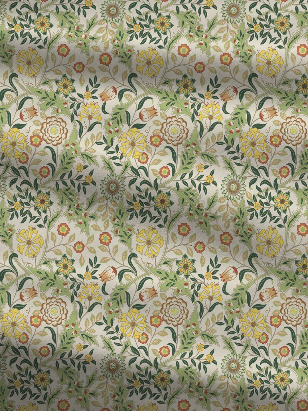 MYTRIDENT Beige  White Floral Pure Cotton 144 TC Queen Bedsheet With 2 Pillow Covers