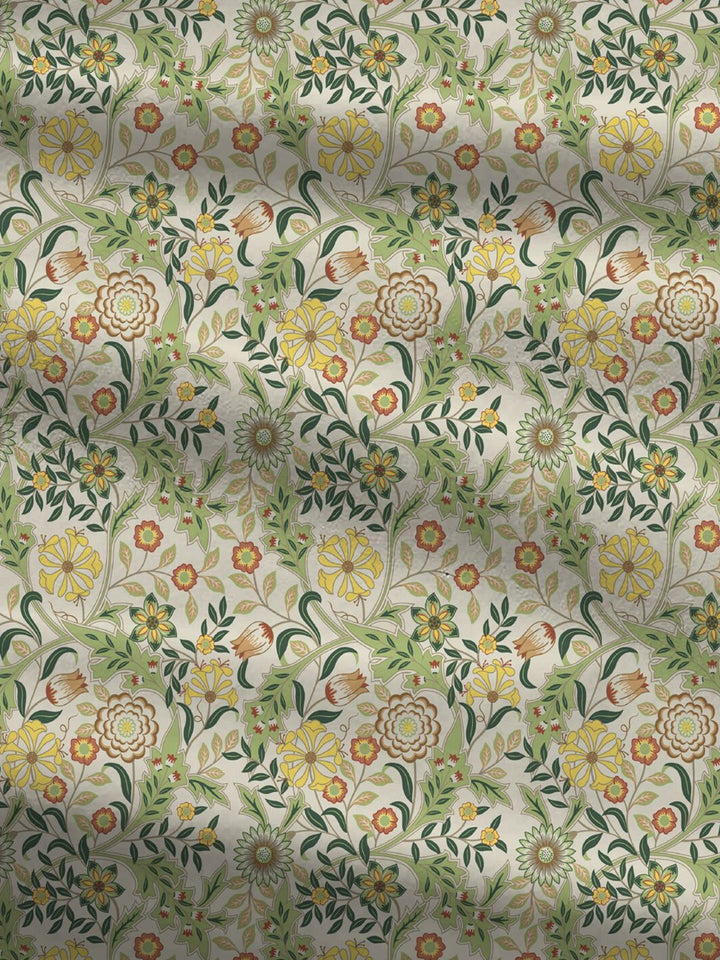 MYTRIDENT Beige  White Floral Pure Cotton 144 TC Queen Bedsheet With 2 Pillow Covers