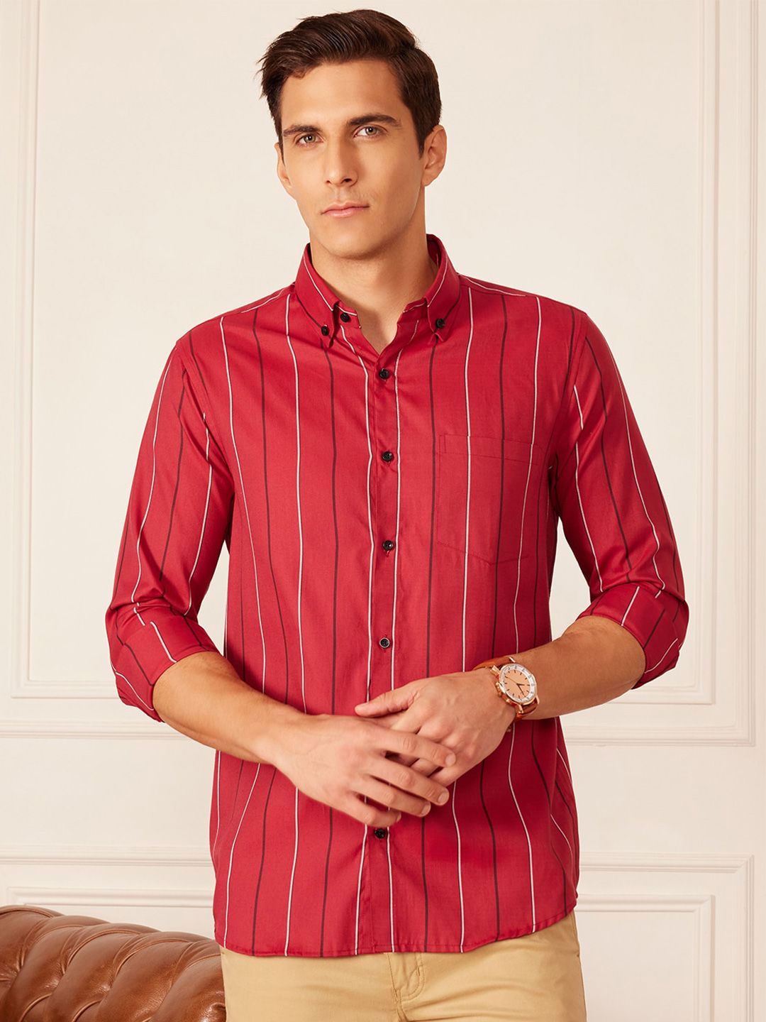 DENNISON Smart Striped Button-Down Collar Casual Shirt