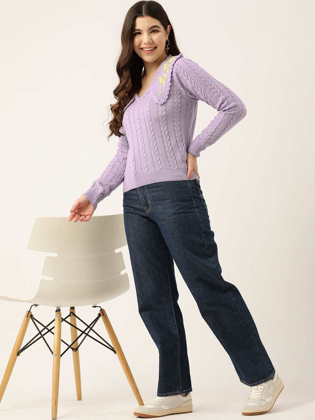 DressBerry Above The Keyboard Collar Cable Knit Pullover