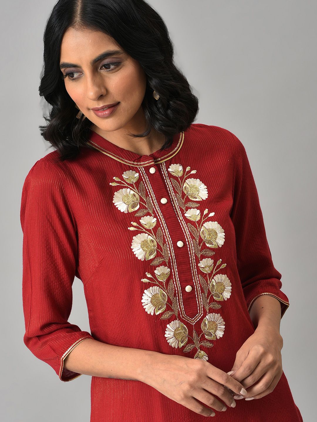 Aurelia Women Red Striped Viscose Kurta Set with Trousers