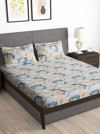 Story@home Cream & Blue Geometric 180 TC Queen Bedsheet with 2 Pillow Covers