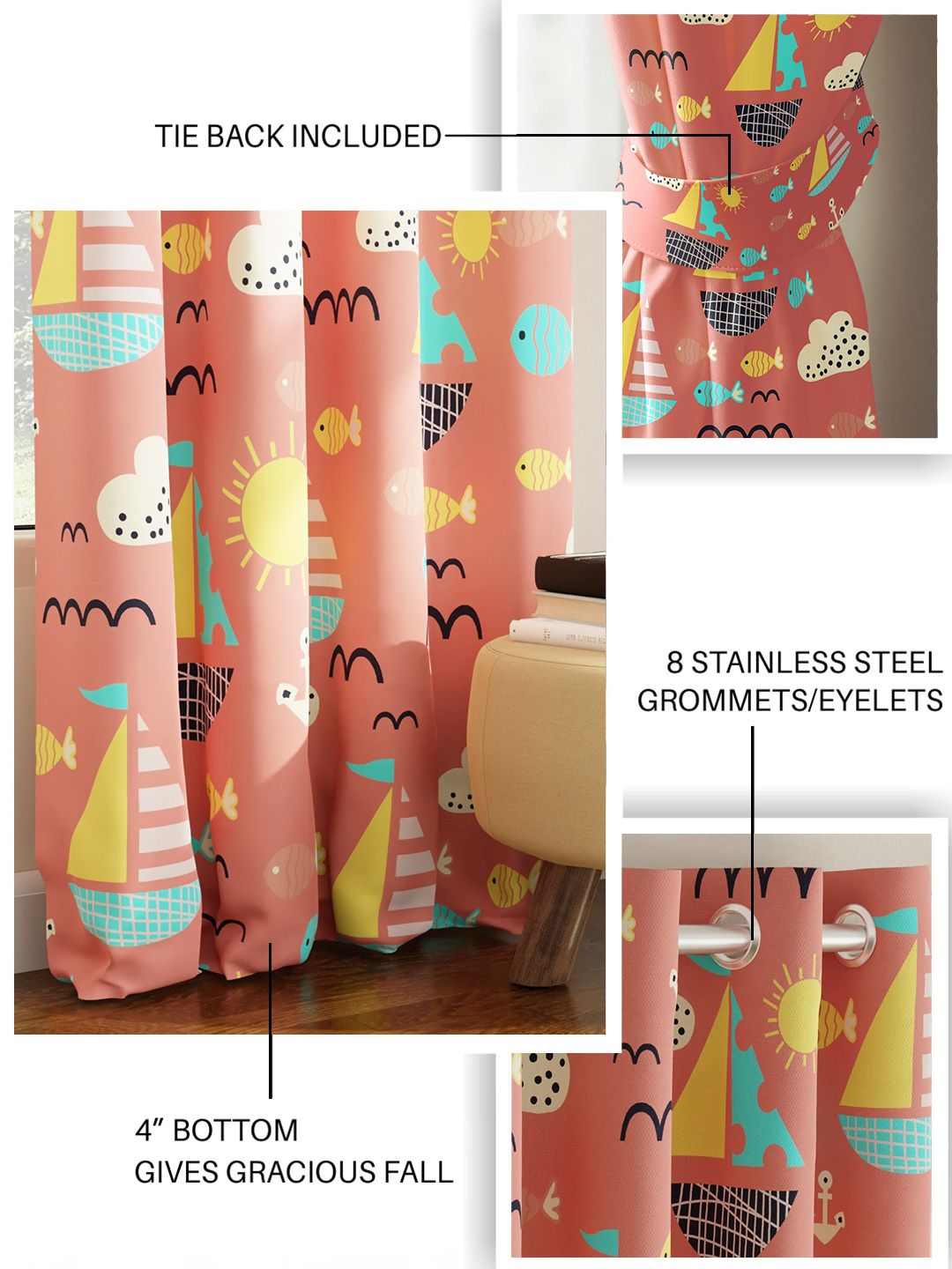 URBAN SPACE Peach & YellowPrinted Room Darkening Door Curtain
