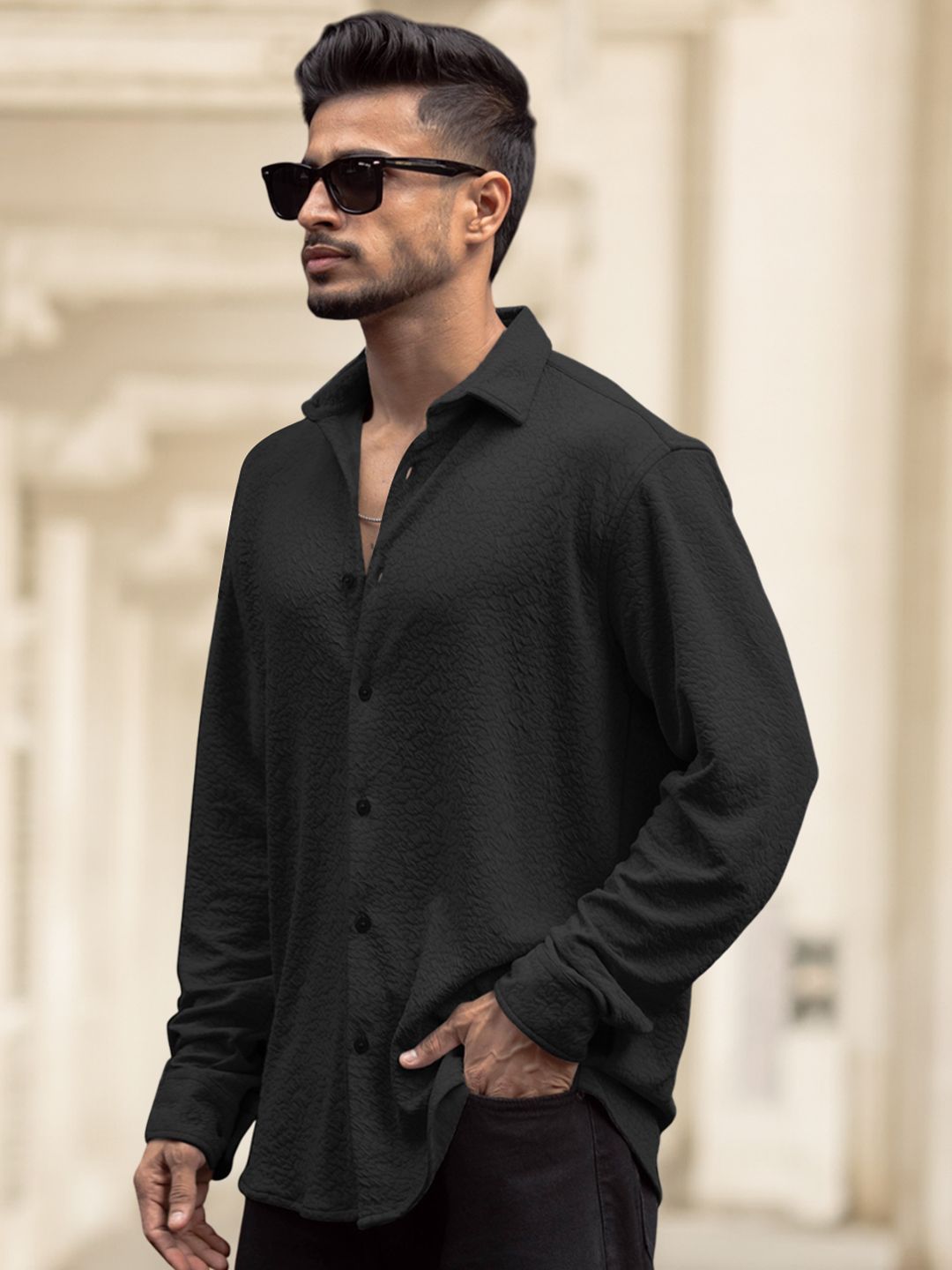 Powerlook Men Spread Collar Textured Relaxed Fit Casual Shirt