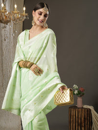 Saree mall Green Woven Design Silk Cotton Banarasi Sarees