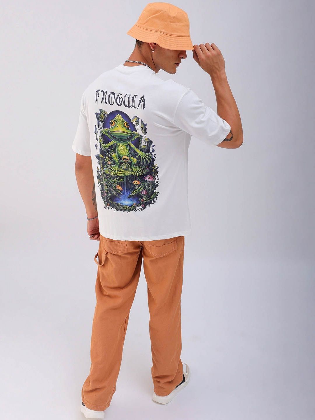 The Indian Garage Co Men Back Printed Boxy Oversized Round Neck T-shirt