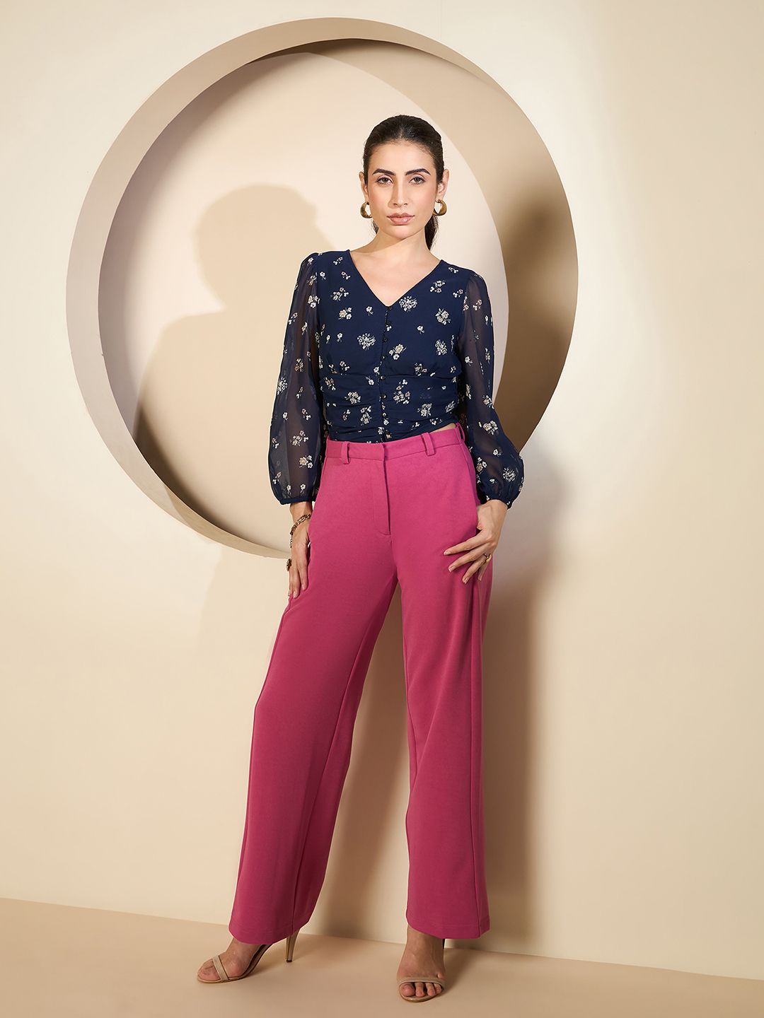 Antheaa Women Smart Straight Fit High-Rise stretchable Trousers