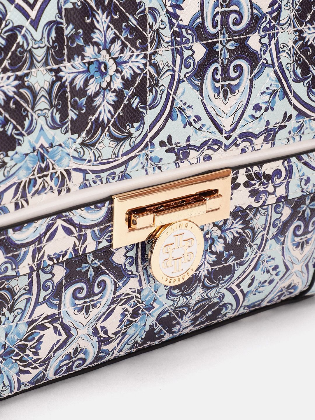 Lino Perros Floral Printed Structured Shoulder Bag with Quilted Detail