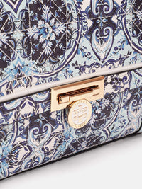 Lino Perros Floral Printed Structured Shoulder Bag with Quilted Detail