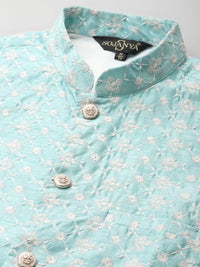 SOJANYA Men Green Ethnic Motifs Embroidered Thread Work Kurta with Churidar