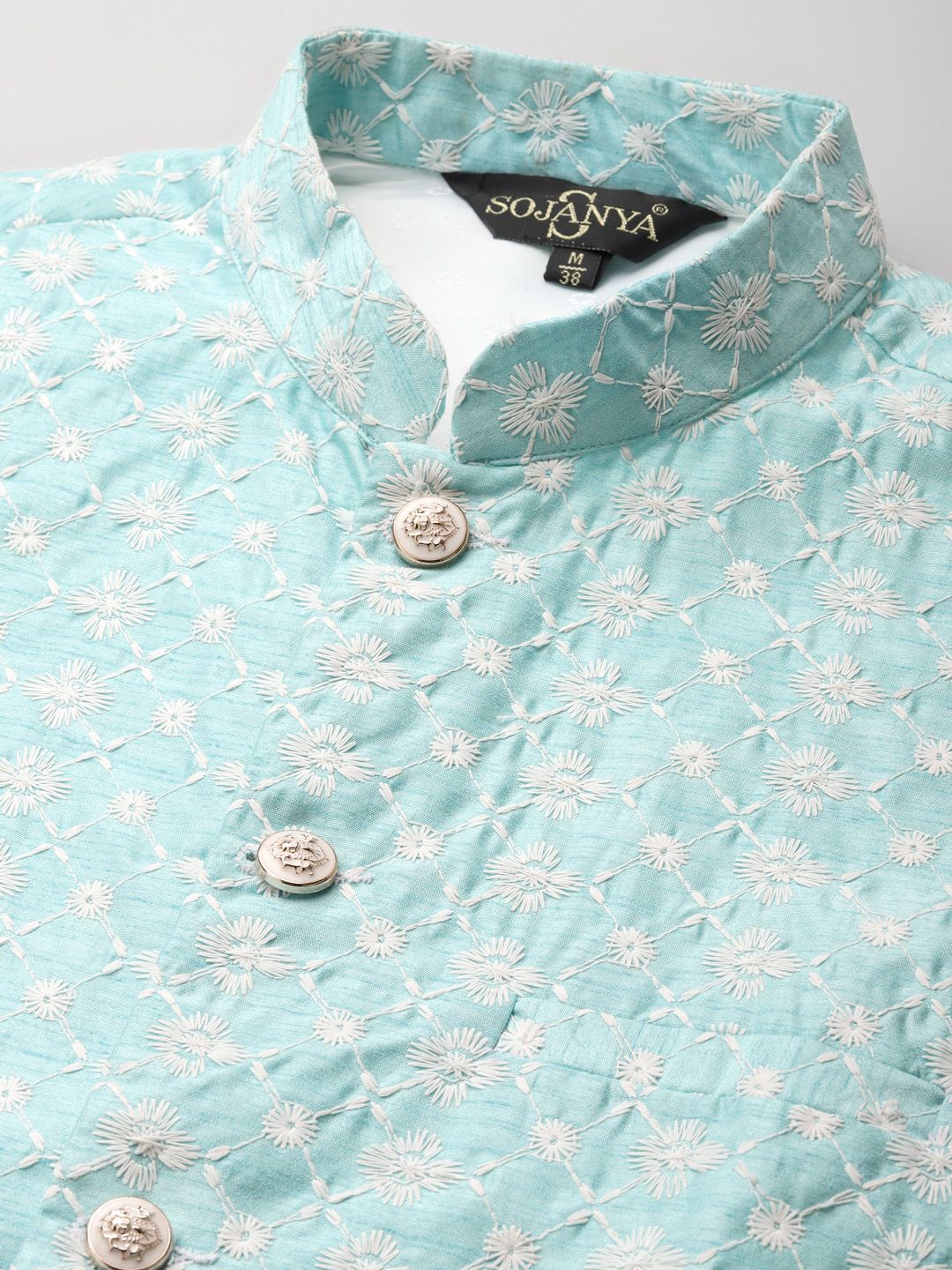 SOJANYA Men Green Ethnic Motifs Embroidered Thread Work Kurta with Churidar