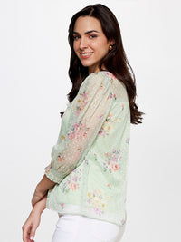 AND Floral Printed Tie-Up Neck Cuffed Sleeves Top