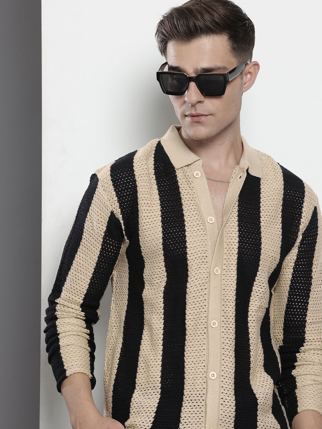 The Indian Garage Co Striped Pure Acrylic Casual Shirt