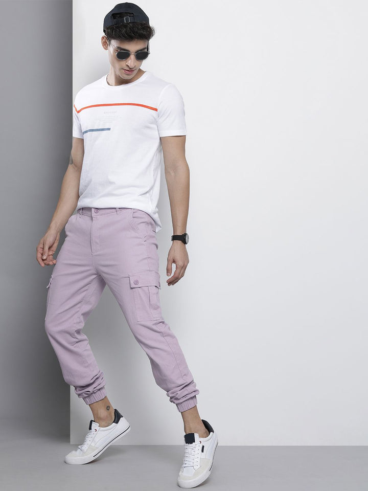 The Indian Garage Co Men Lavender Solid Smart Slim Fit Cargos Trousers