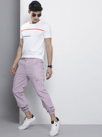 The Indian Garage Co Men Lavender Solid Smart Slim Fit Cargos Trousers