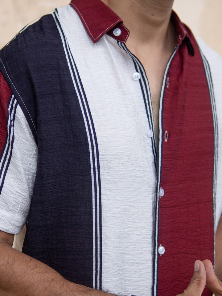 Powerlook Men Striped Spread Collar Lightweight Structure Casual Shirt