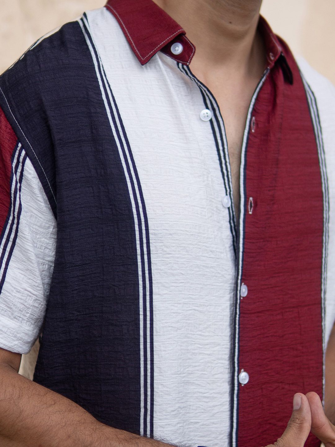 Powerlook Men Striped Spread Collar Lightweight Structure Casual Shirt