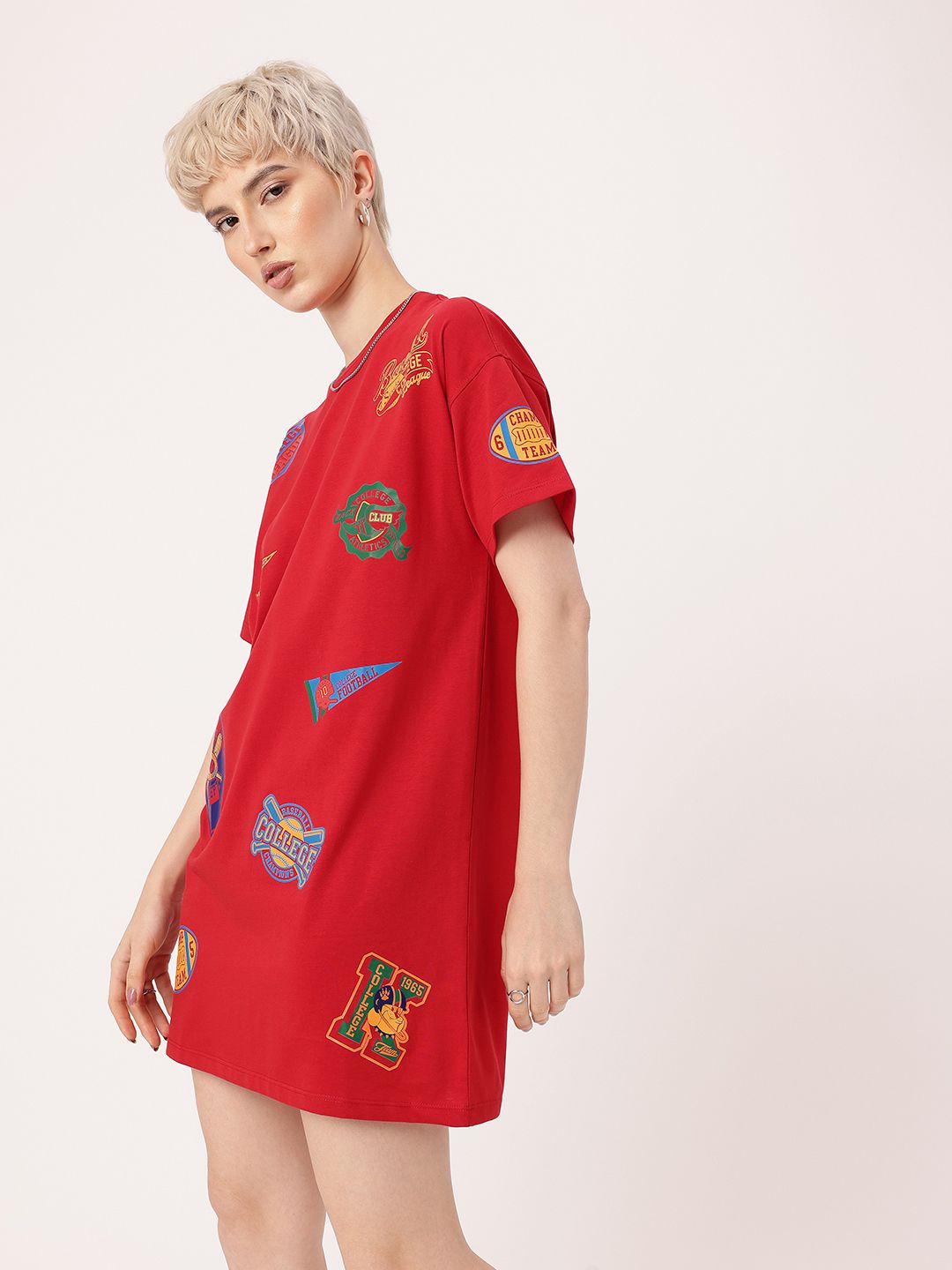 DressBerry Collegiate Vibe Printed Relaxed T-shirt Mini Dress