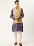SOJANYA Men Purple Ethnic Motifs Kurta with Churidar & Nehru Jacket