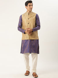 SOJANYA Men Purple Ethnic Motifs Kurta with Churidar & Nehru Jacket
