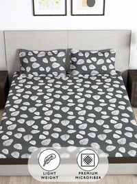 Story@home Charcoal & White Floral 180 TC Queen Bedsheet with 2 Pillow Covers