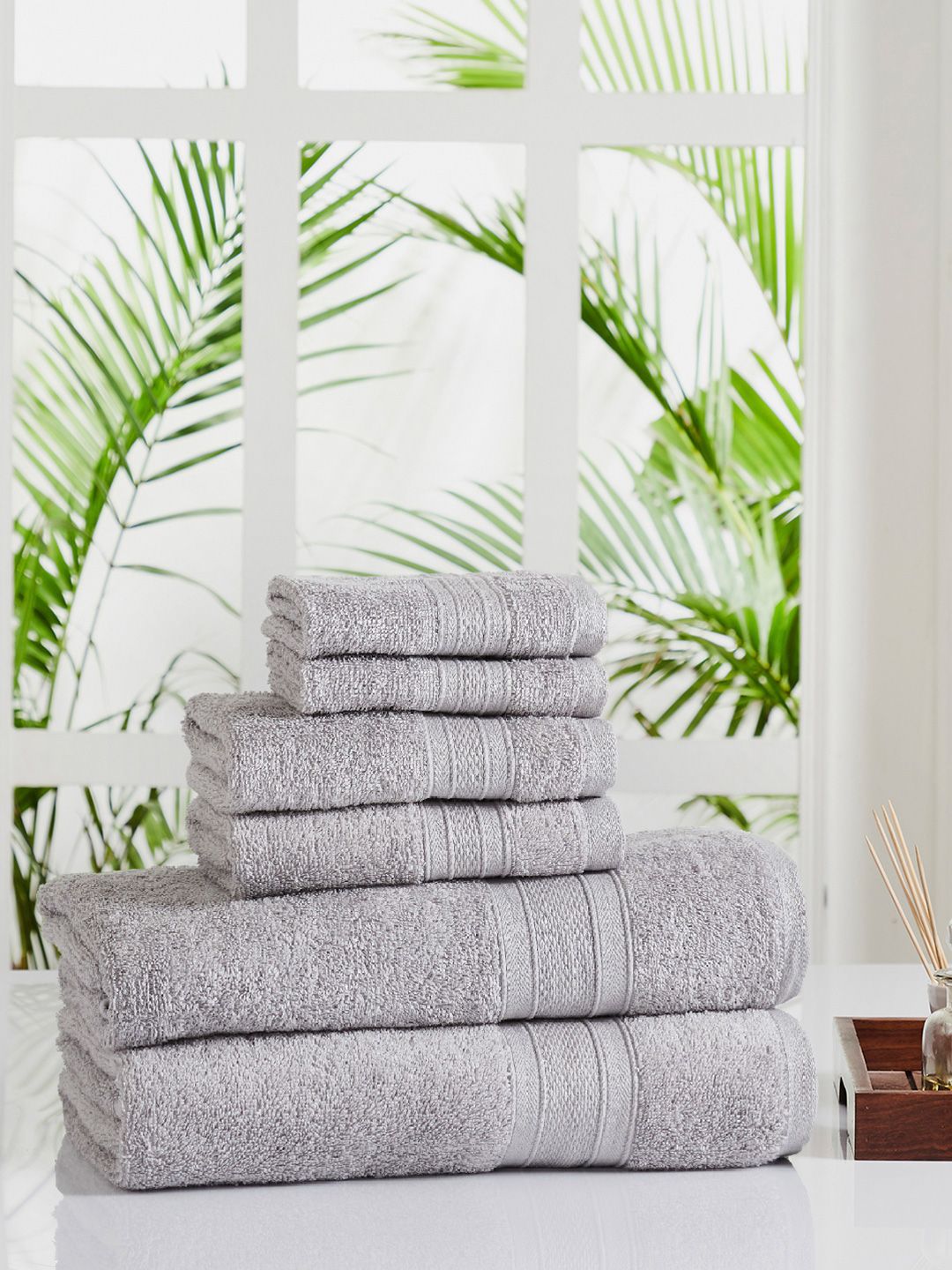 MYTRIDENT Unisex Set Of 6 Grey Solid Sustainable 500 GSM Towel Set