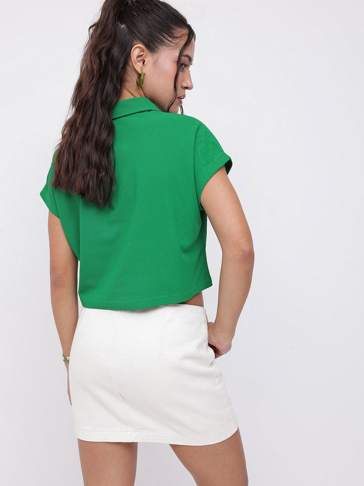 DressBerry Cheerful Summer Vibe Polo Collar Crop T-shirt