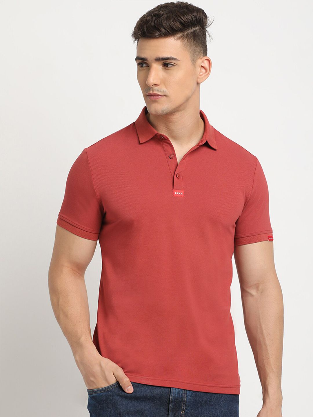 THE BEAR HOUSE Polo Collar Short Sleeves Slim Fit T-shirt