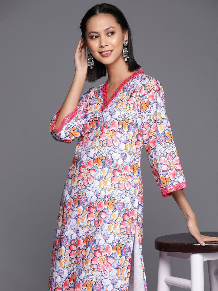 Varanga Floral Printed Flared Sleeves Sequinned Kurta