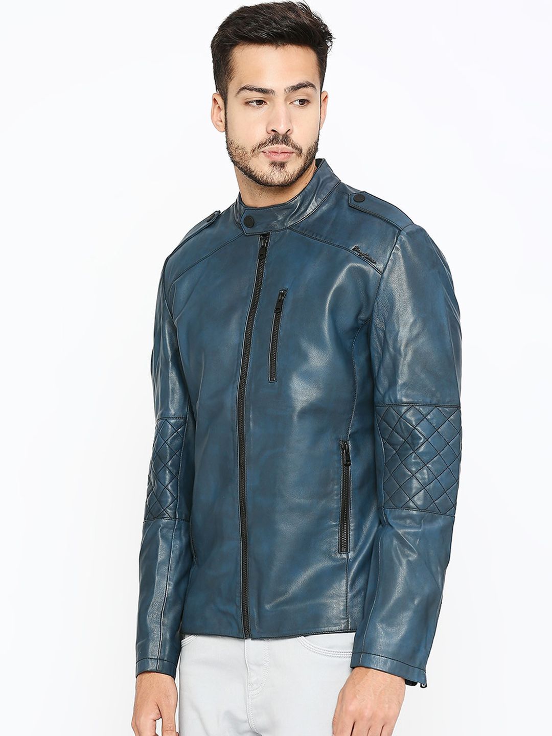 Being Human Mandarin Collar Shoulder Tabs Biker Jacket